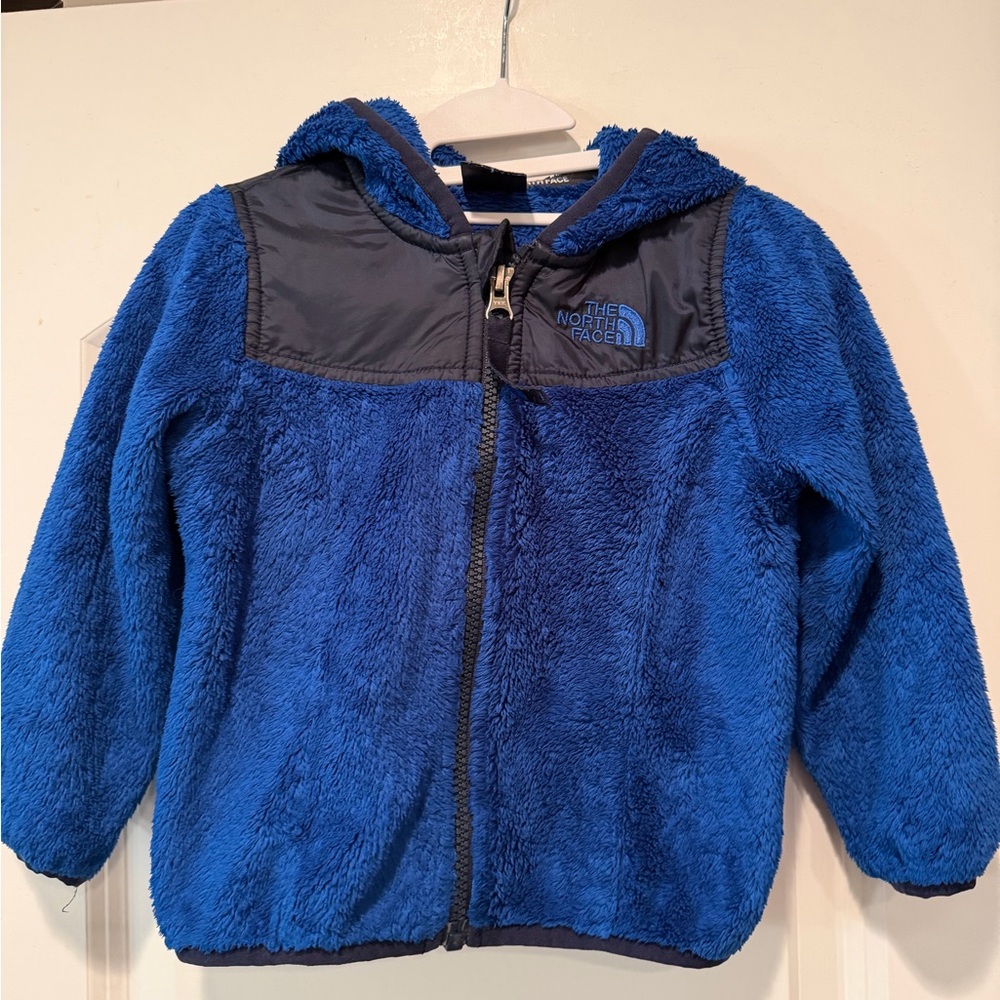 The North Face Blue and Black Kids' Fleece Hooded Jacket - Sz 18-24